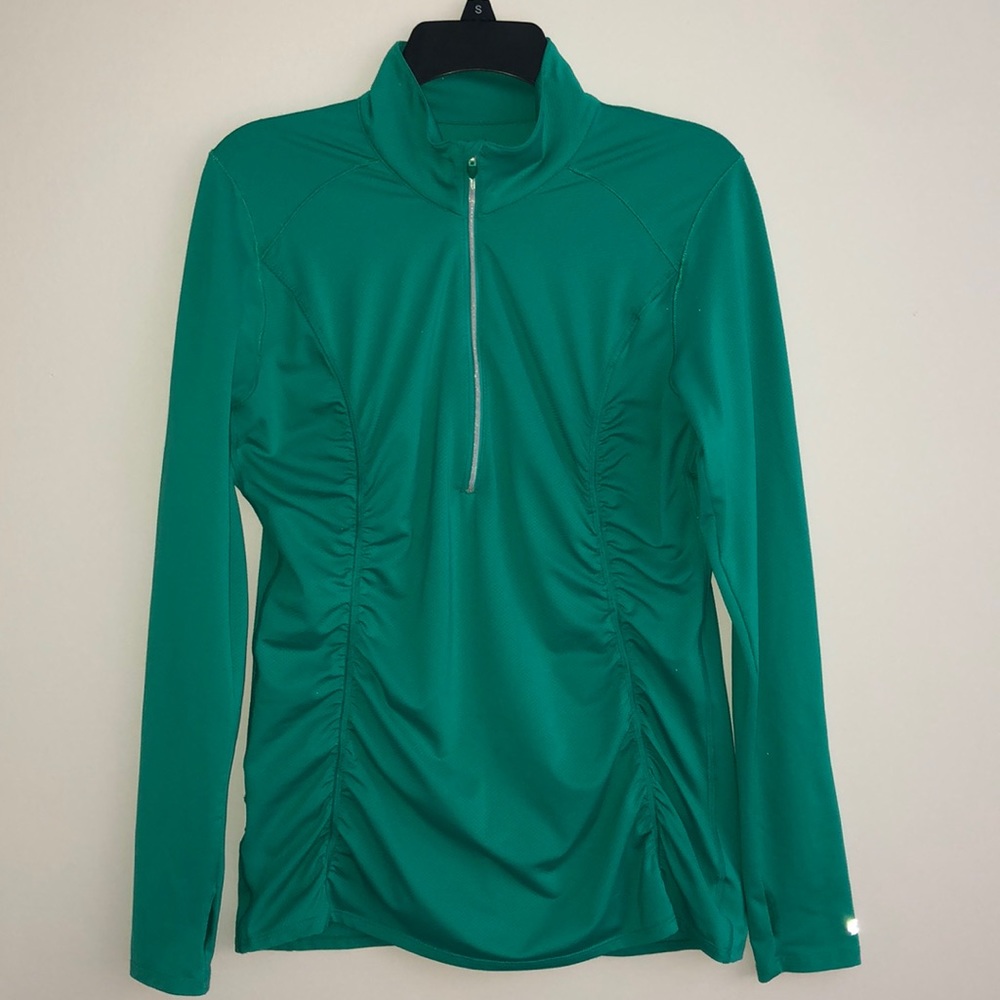 Long Sleeve Half Zip with Ruching and Thumb Holes